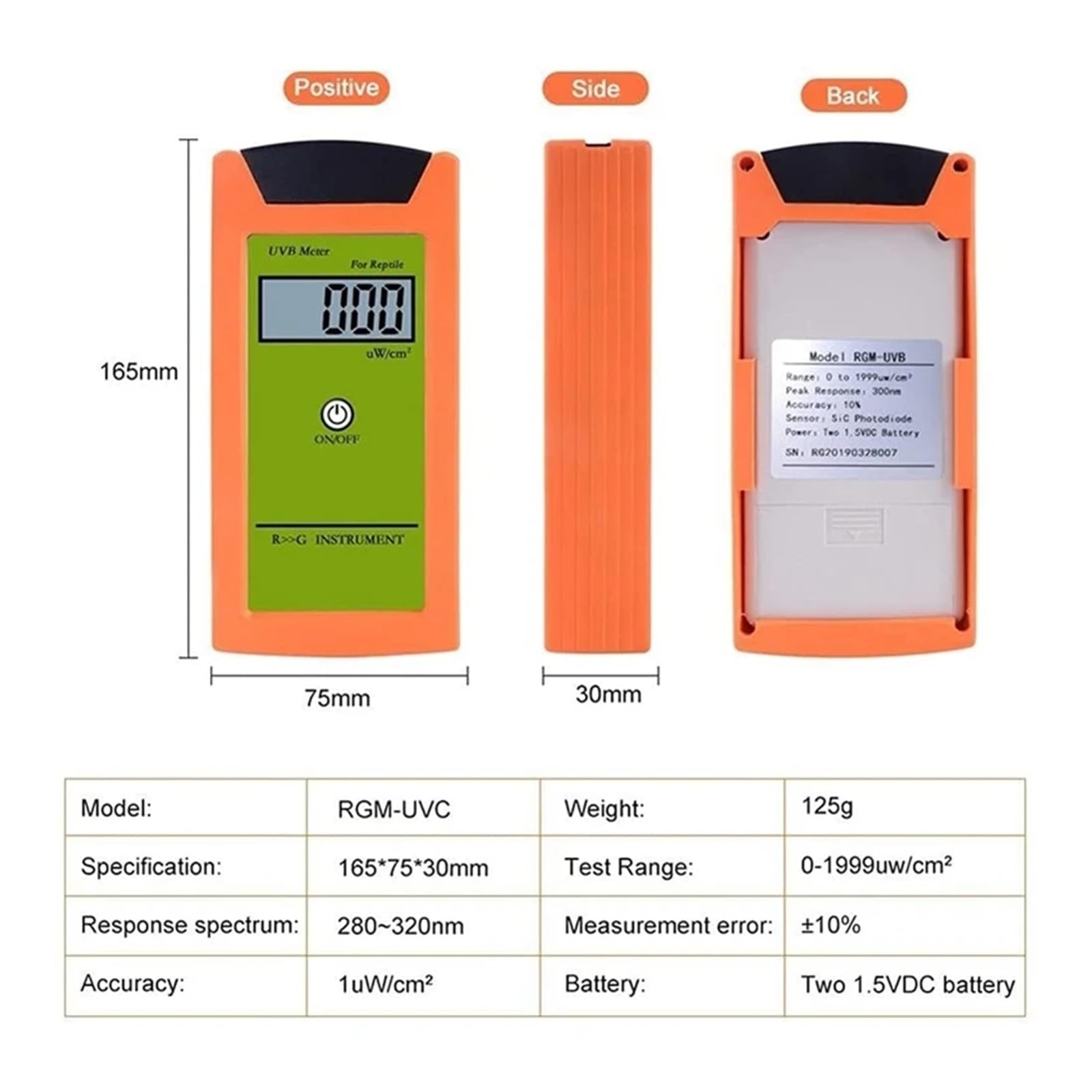 Digitales UVA/UVB-Messgerät 0-1999Uw/Cm2 UVB-Messgerät, hochpräziser UVB-Tester, professioneller digitaler LCD-UVB-Detektor, UVB-Testgerät for Reptilien Hintergrundbeleuchtetes LCD, Speicherfunktion