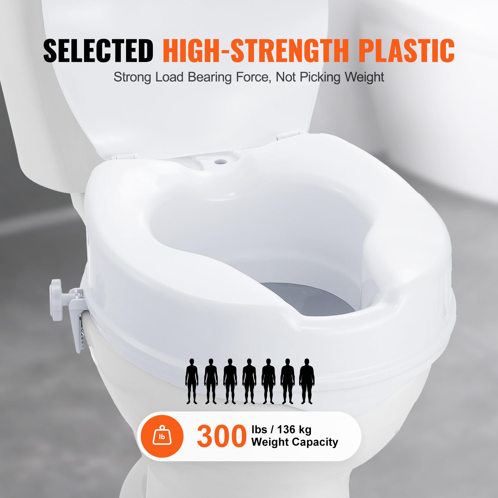 VEVOR Toilettensitzerhöhung Erhöhter Toilettensitz, 10 cm, 136 kg Tragkraft, Universelle Toilettensitzerhöhung, Schraubstangenverriegelung, mit Toilettensitz, für Behinderte, Patienten, Schwangere