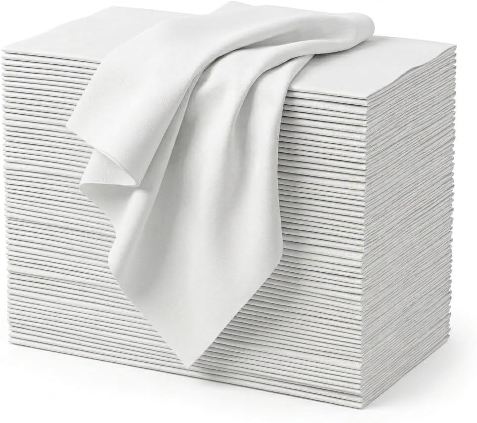 200 Pack Linen-Feel Guest Towels, 12" x 17" Disposable Bathroom Napkins, Premium Cloth-Like Hand Towels for Weddings, Parties & Home Use, White
