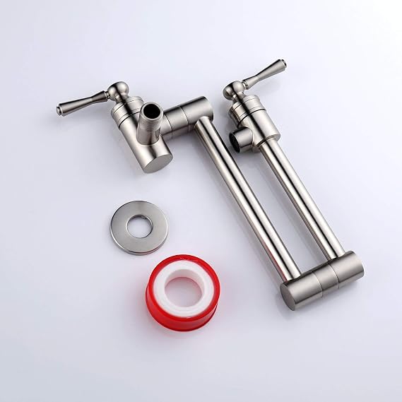 Brushed Nickel Kitchen Pot Filler - Commercial Wall Mount Brass Sink Folding Stretchable Faucet with Single Hole Two Handles - Cold Water Only (Brushed Nickel)