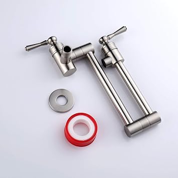 Brushed Nickel Kitchen Pot Filler - Commercial Wall Mount Brass Sink Folding Stretchable Faucet with Single Hole Two Handles - Cold Water Only (Brushed Nickel)