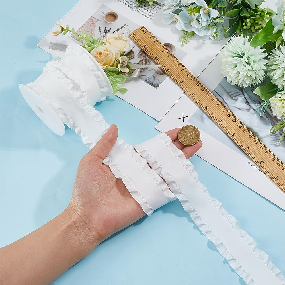10 Yards Double Ruffle Ribbon Trim White Lace Ribbons Fabric Ruffle Pleated Trim 1-5/8 inch(40mm) Wide Polyester Ribbons for DIY Dress Headwear Decoration and Gift Wrapping