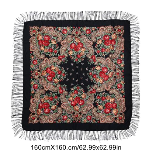 Katutude Women's Oversize Tassel Shawl Scarf Wraps Traditional Floral Print Poncho Shawl Lightweight Scarf, 63" x 63"2