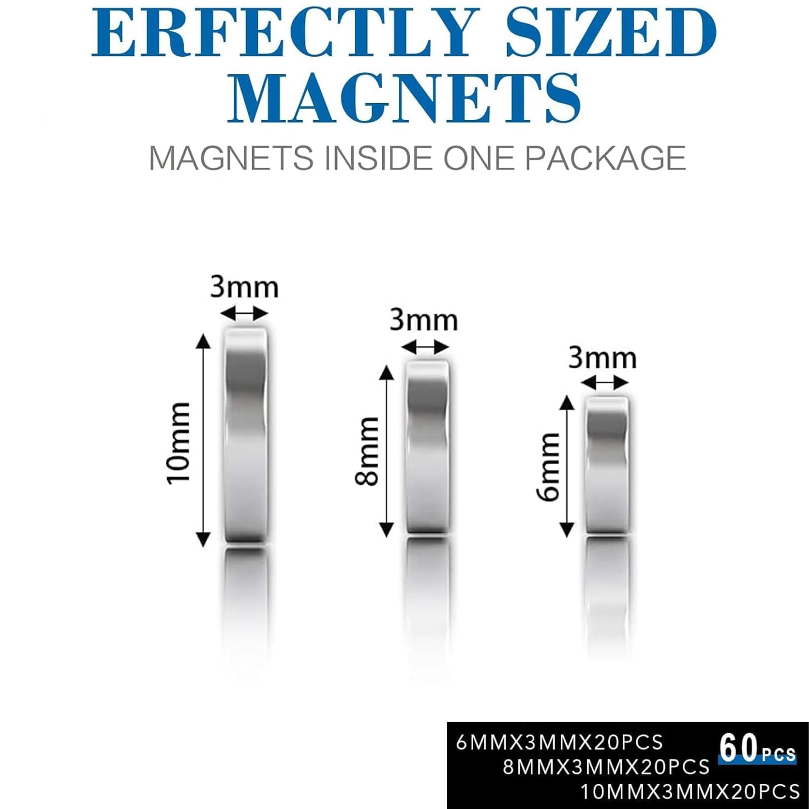 TRYMAG Small Neodymium Magnets, 3 Different Size Refrigerator Magnet 60Pcs — Amazon image 2