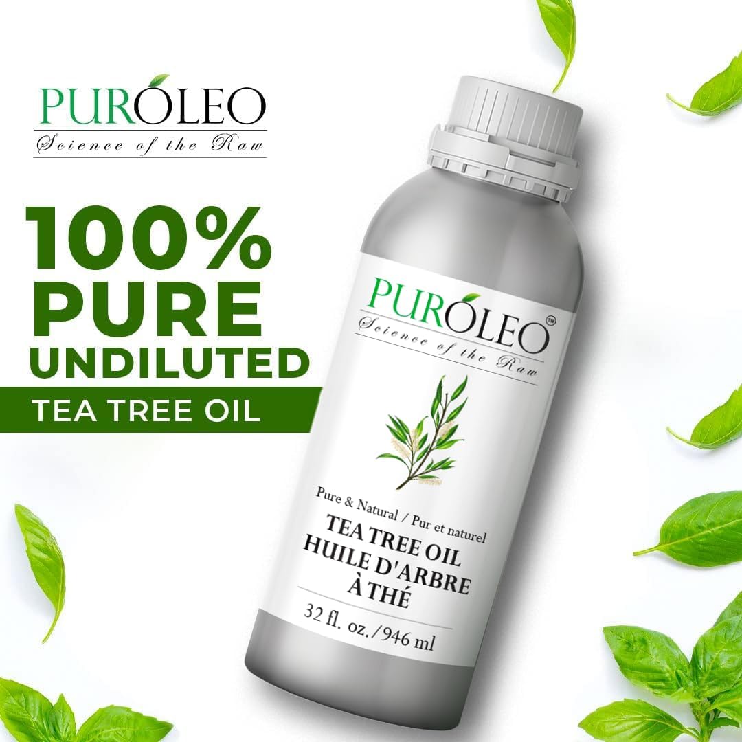 PUROLEO Tea Tree Essential Oil 32 Fl Oz/946 ML (Packed in Canada) 100% Pure and Natural, Premium Quality Aromatherapy Oil for Diffuser, Skincare and Haircare, Refreshing and Invigorating Scent
