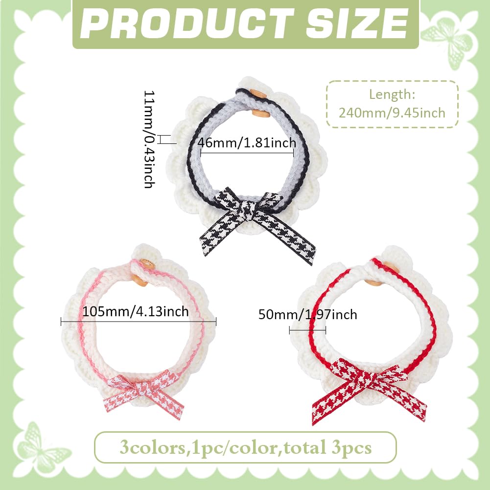 FINGERINSPIRE 3PCS Knitted Cat Collars Handmade Pet Collar with Buckle Adjustable Bow Tie Collar Black Pink Cerise Handmade Collars Fibers Cat Bowknot Collar Hand-Woven Scarf Collar for Pet Kitty Cat - Image 2