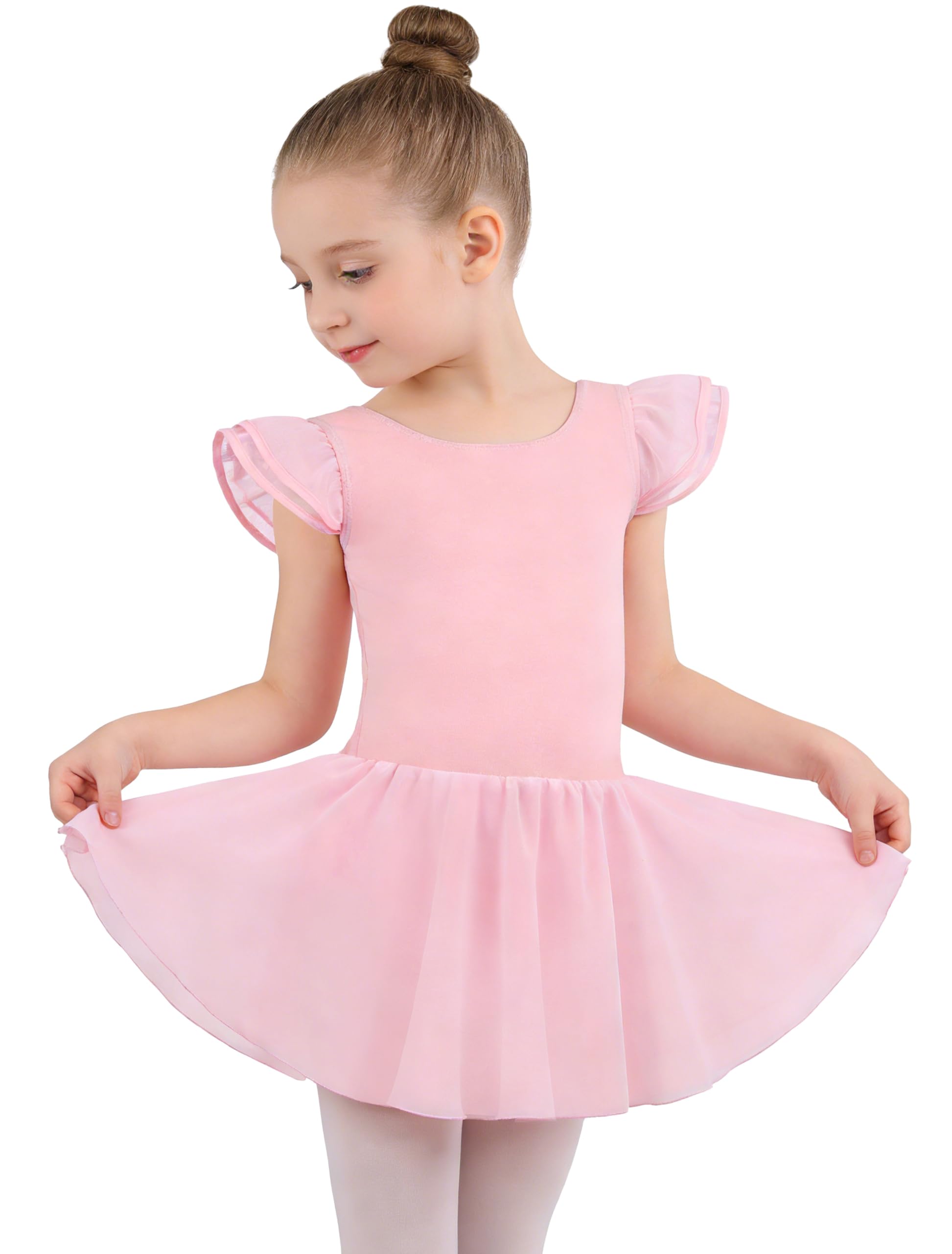 MdnMd Dance Ballet Leotard for Toddler Girls Dance Dress Tutu Swallowtail Skirt Flutter Sleeve