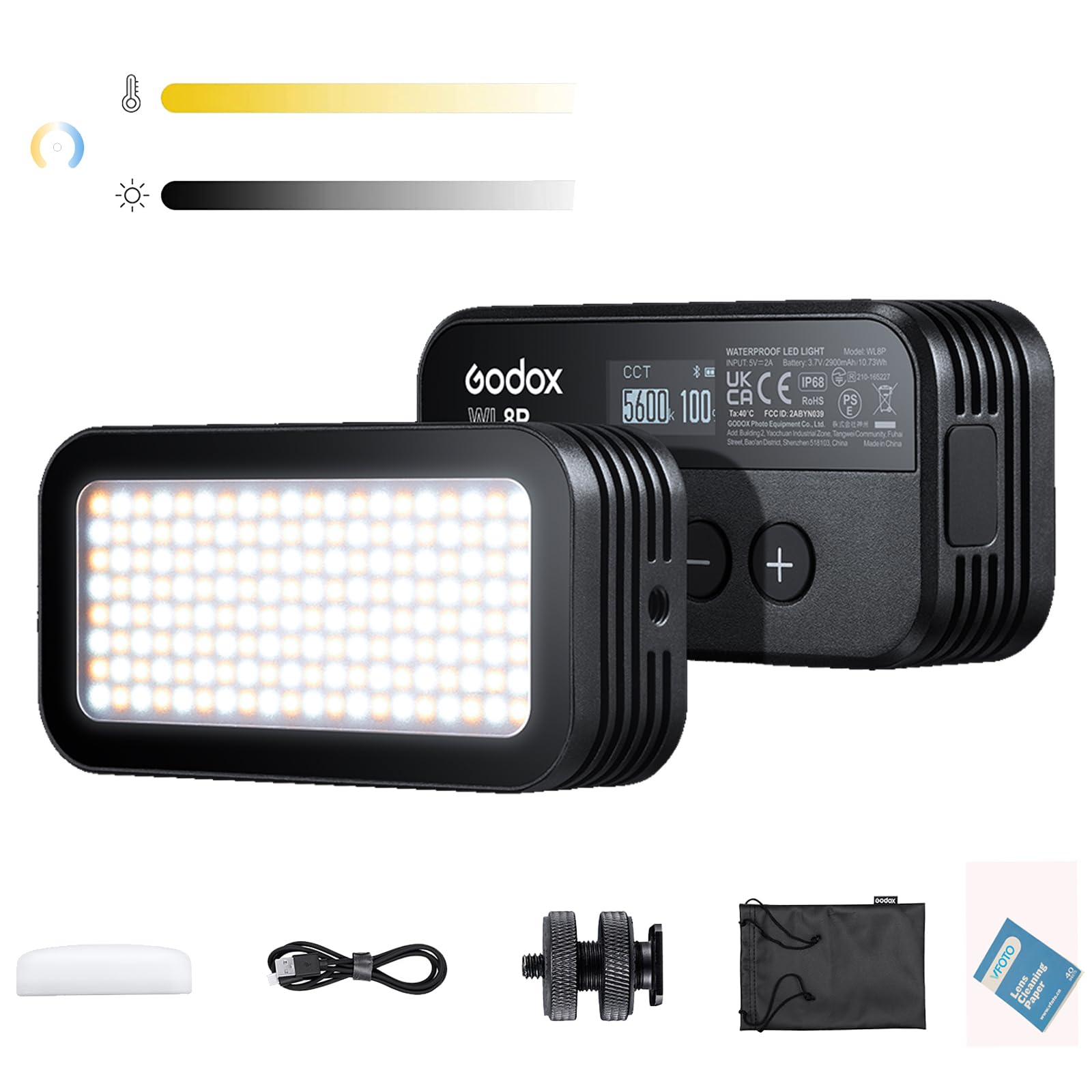 Godox WL8P Wasserdichtes LED-Licht 10W IP68 Bicolor 2700-8500K CRI 95 TLCI 97 mit 2900mAh Lithiumbatterie für Unterwasseraufnahmen im Freien