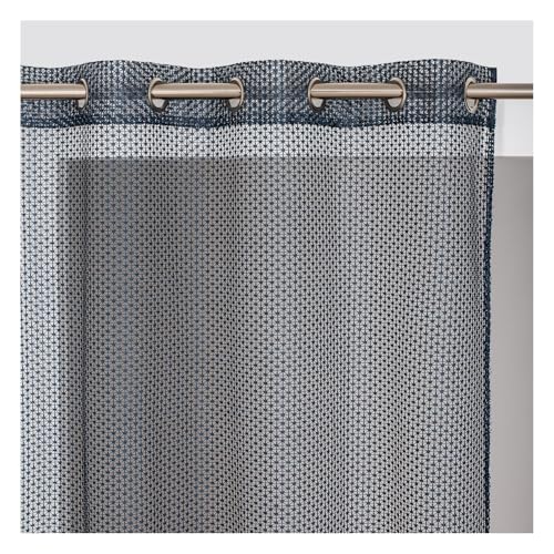 ROCLE Voilage Cléanthis Filet Bleu Marine | Oeillets Argent Mat | 140 x 240 cm