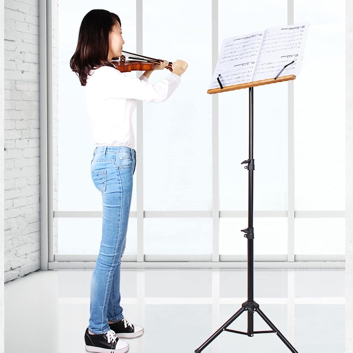 Sheet Music Stand Wooden, Dual-Use Folding Sheet Music Stand & Desktop Book Stand, Folding Portable Orchestral Conductor Sheet Music Stand Holder, Adjustable Height,With Carrying Bag Sheet Music Stand