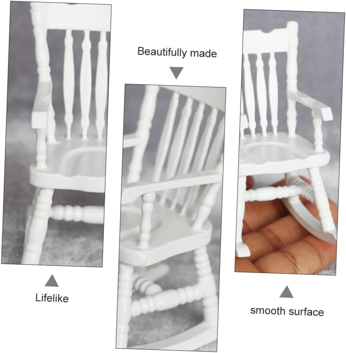 Miniature White Rocking Chair Dollhouse Furniture Accessory for Bedroom Nursery DIY Model Home Decor
