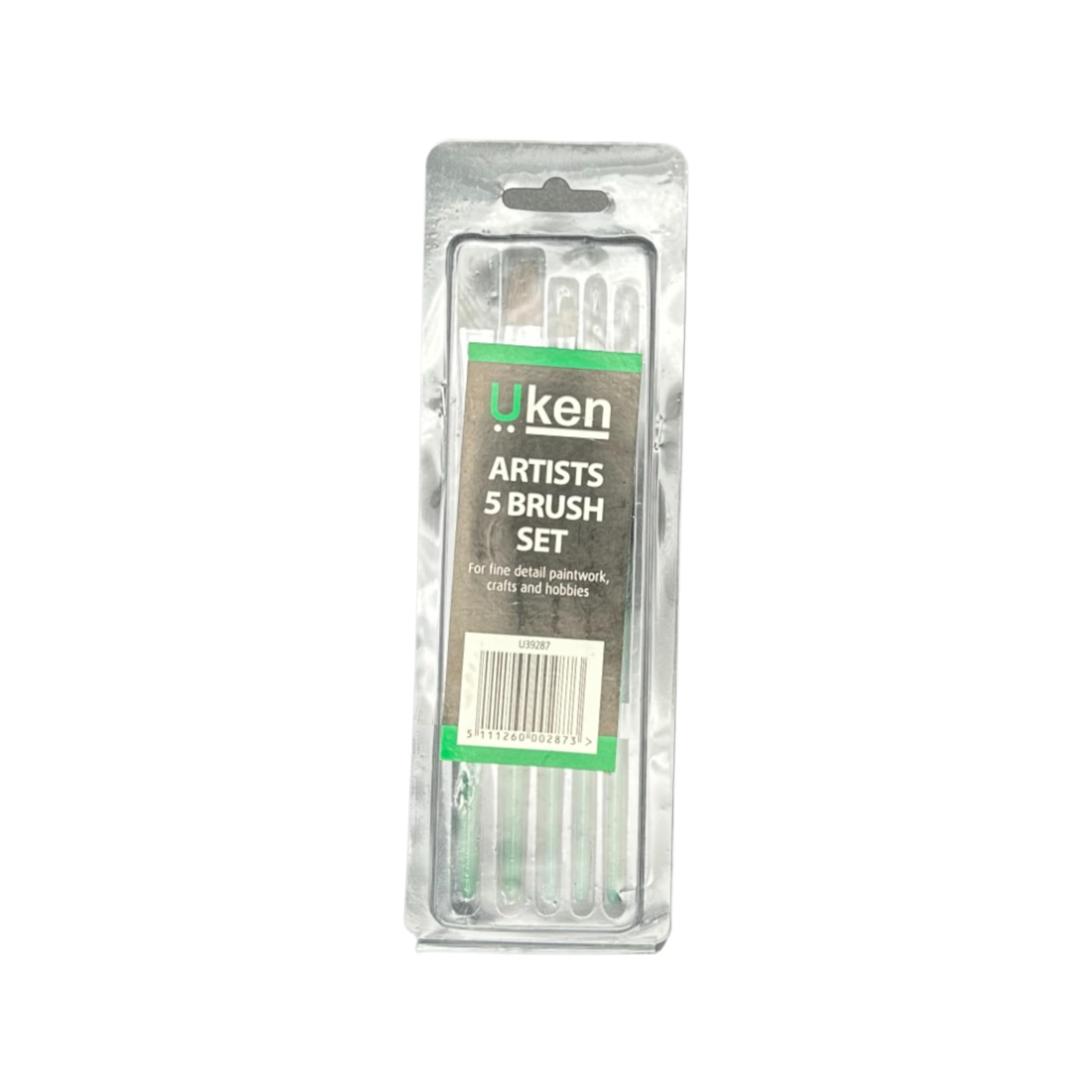 UKEN Artist Brush 5PC Set | Flat Paint Brushes 2MM, 4MM, 6MM, 13MM (2 Nos) | Acrylic, Watercolour, Oil, Gouache | Synthetic Nylon Bristles | Easy to Clean & Maintain