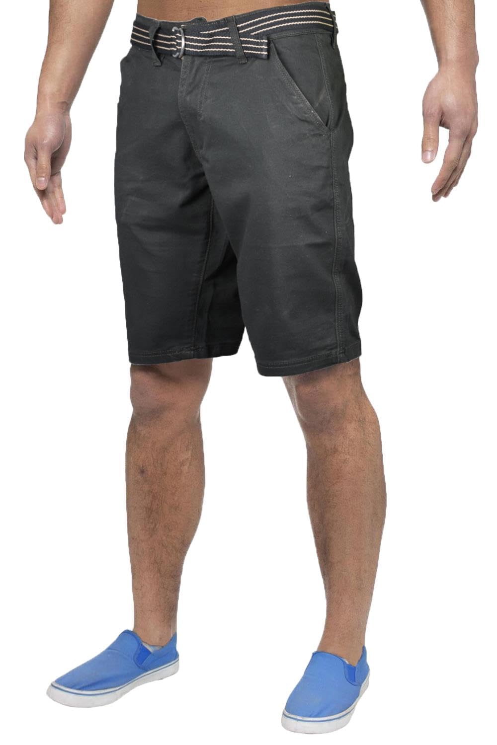 True Face Men Shorts Stretchable Chino Cotton Slim Fit Shorts Zip Fly Summer Half Pants with Belt Casual Knee Length Bottoms with Pockets Charcoal 32