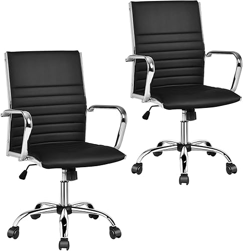 Miniatura 1 de Giantex Silla de oficina acanalada, ergonómica de respaldo alto, silla ejecutiva de conferencias, soporte lumbar, piel sintética, altura giratoria,