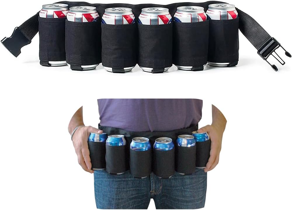 MUCHER Beer Belt Holder Portable Beer Can Holster Waist Bag for 6 Drinks Soda Can Bottles for Party Outdoor Mountaineering Camping Hiking