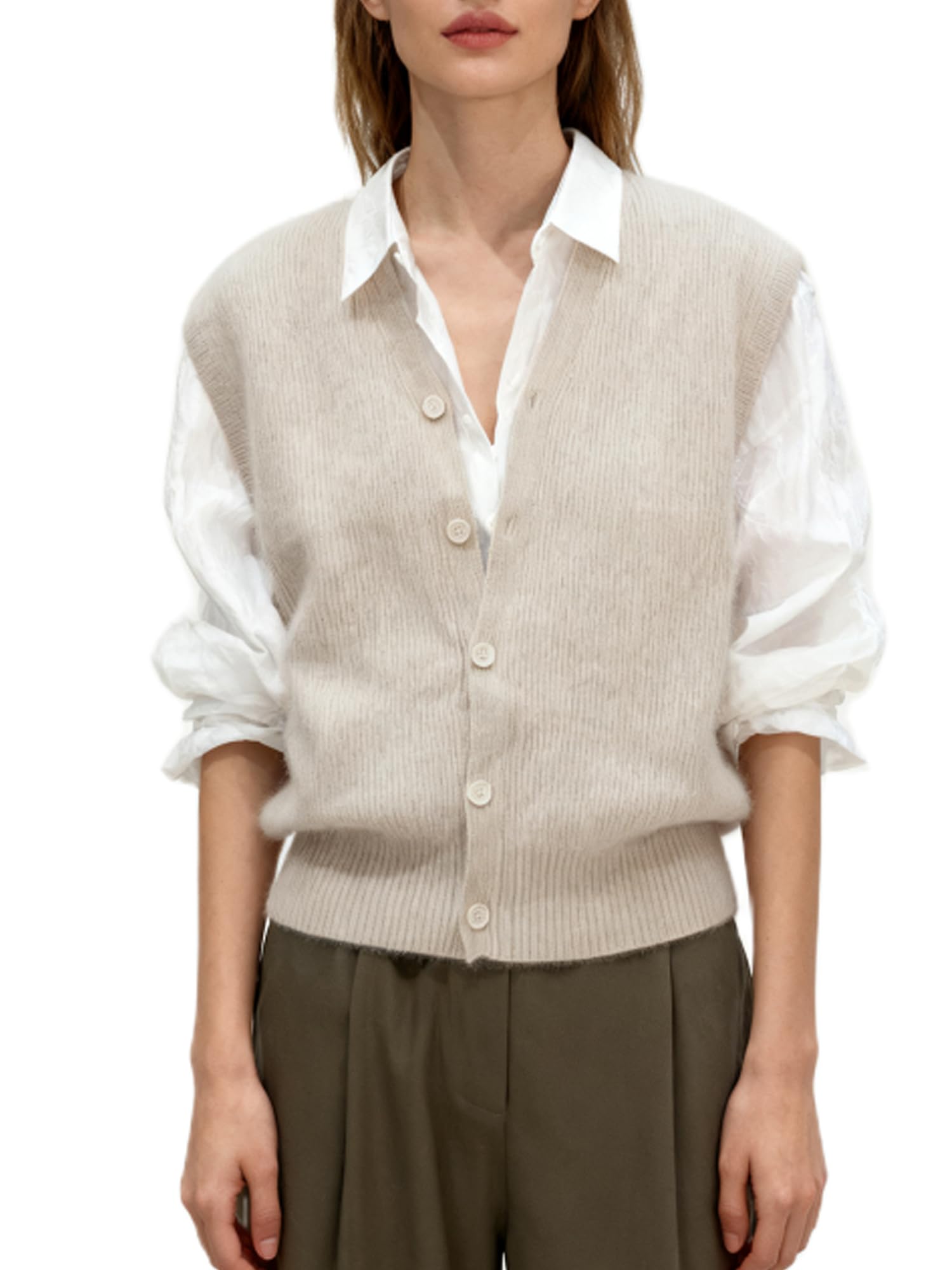 Damen Ärmelloses Strickpullover-Weste mit V-Ausschnitt, Y2K, Button-Down, Strick-Tank-Tops, lässig, Basic, Cardigan, Pullover-Weste