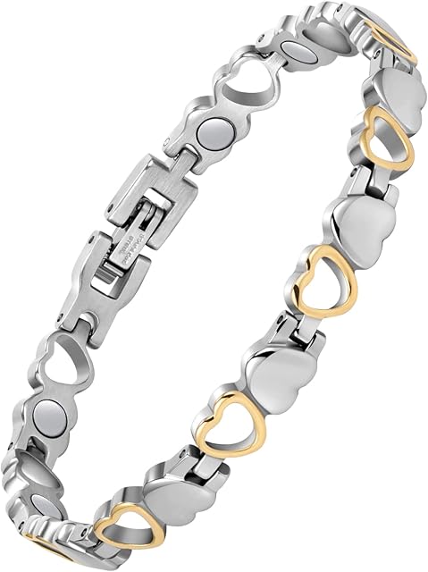 Jeracol Titanium Steel Magnetic Bracelets for Women,Love Heart Design Magnetic Wristband Brazaletes with Ultra Strong Magnets,Gifts with Removal Tool & Jewelry Gift Box