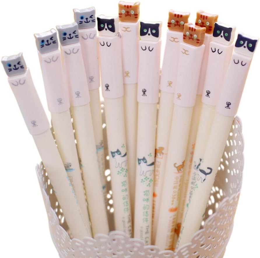 Buytra 24 Pieces Cute Cat Gel Roller Ball Pens with 0.38mm Extra Fine Point Black Ink Stationery Office Supplies Back to School Birthday Gift