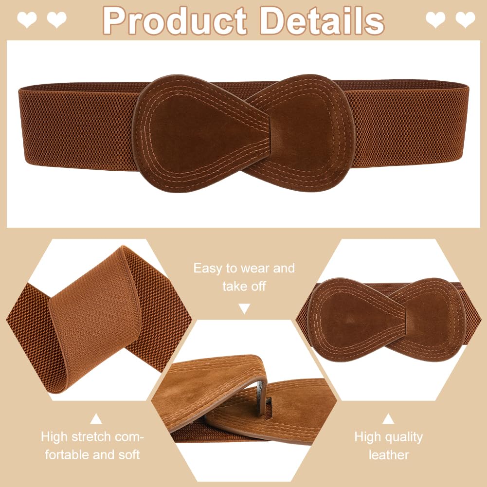 FREEBLOSS 6 cinturones elásticos anchos para mujer, vestidos de piel sintética, cinturón elástico vintage con hebilla, cinturón elástico ancho para vestidos de mujer