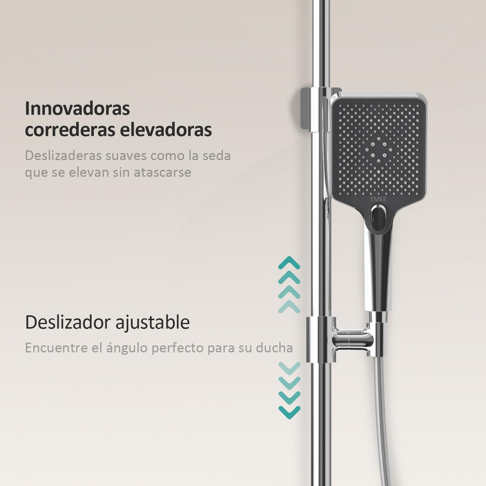 EMKE Columna de Ducha Termostática con Ducha de Lluvia y Ducha Manual, 1142x303x460mm, Cromado, set de ducha con estante de vidrio,Altura Adjustable 812-1142mm,Función 3 en 1