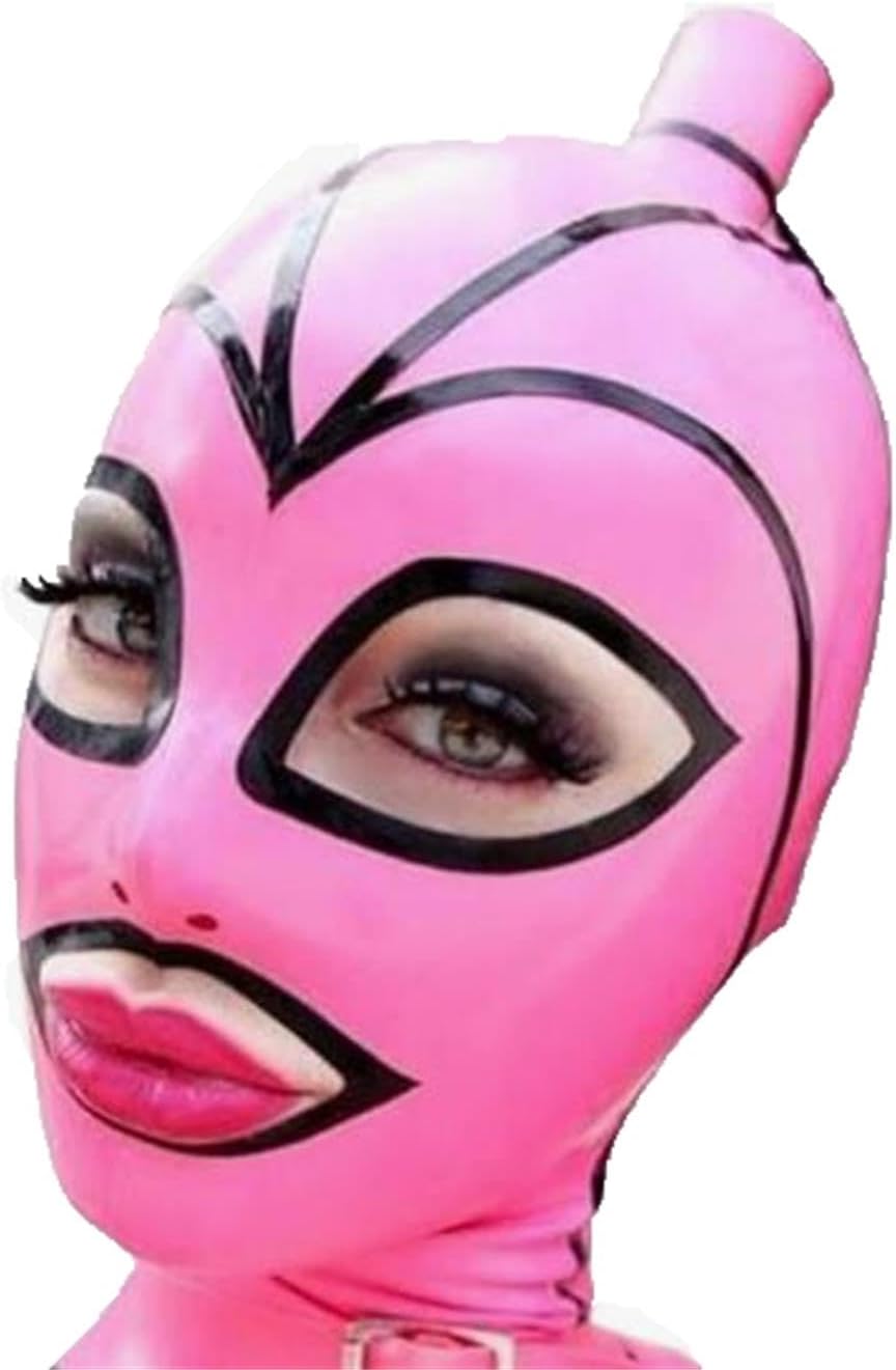 Pink Latex Head Cover,with Hair Hole,Latex Face Hood,Rubber HeadMask Party Decorate Latex Mask for Cosplay Clubwear