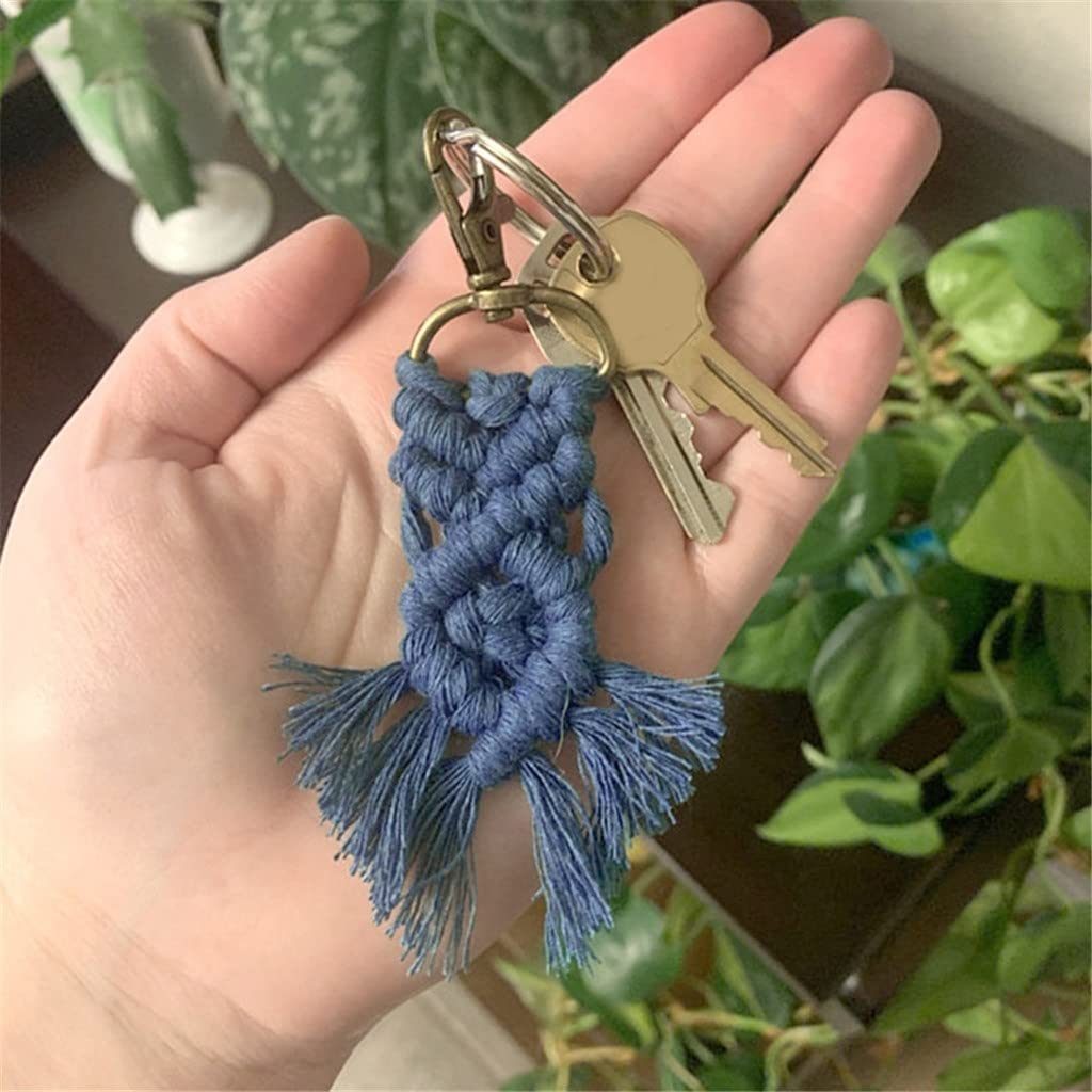 WASHLA 11 Stück Mini-Makramee-Schlüsselanhänger, Boho-gewebter Schlüsselanhänger mit Quasten für Autoschlüssel, Taschenanhänger, Geldbörsenanhänger (Farbe: A, Größe: Einheitsgröße) (A Ei