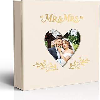 Barsone Linen Wedding Photo Album 4x6 with 400 Pockets(Large Capacity Customizable Memory Book, Custom Engraved Cover, Bridal Photo Album for Engagement, Gifts & Memory Keepsake)-White Inner Pages