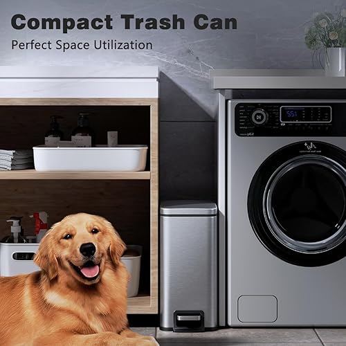 Miniatura 6 de Cubo de basura delgado para baño con tapa de cierre suave, cubo de basura de acero inoxidable de 1.6 galones con cubo interior extraíble, pedal