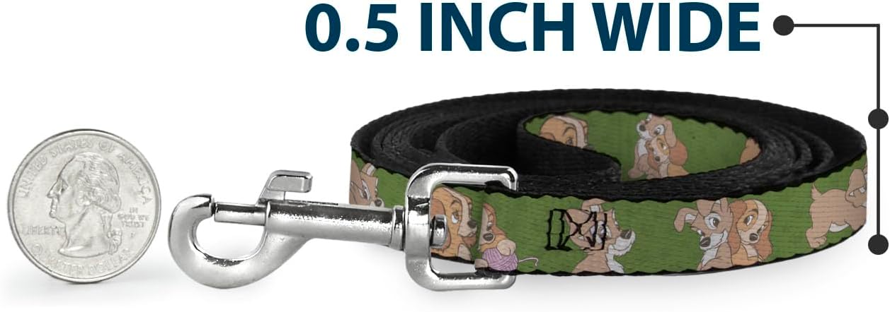 Dog Leash Lady and Tramp 6 Poses Olive Green 6 Feet Long 1.0 Inch Wide