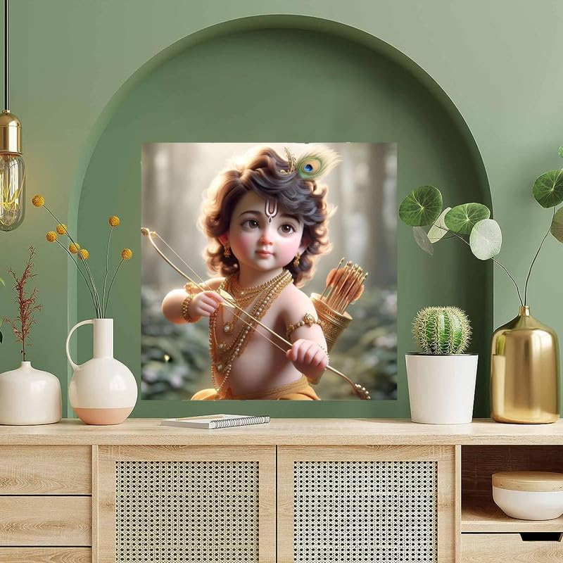 Image of British Terminal Cute little Bal Gopal Baby God Krishna| Kanha Ji | Laddu Lord Makhan Chor Painting Religious Poster for Pregnant Women for wall (matt thin vinyl,sticker,multicolor,unframed)| bj372