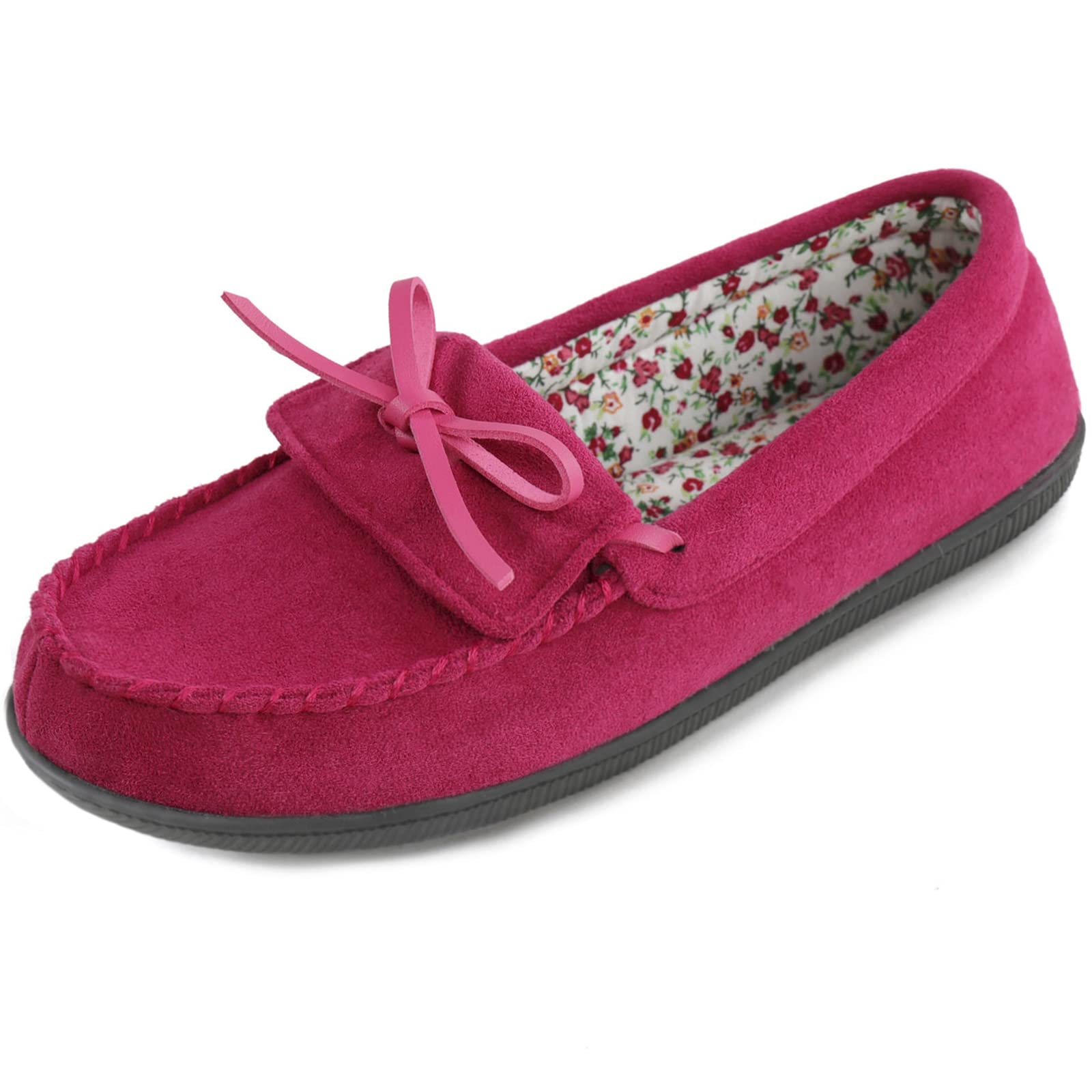 ULTRAIDEAS Moccasins Women Slippers with Faux Fur Lining, Micro-suede House Shoes with Memory Foam and Nonslip Rubber Sole for Indoor and Outdoor