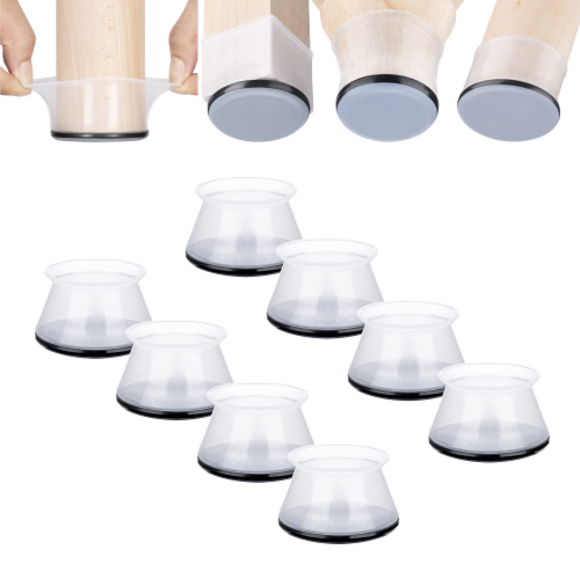 Aneaseit Chair Leg Sliders for Carpet - 8 pcs Clear - Silicone Heavy Duty Furniture Movers w/PTFE Bottom - Table Feet Covers Pads Protectors for