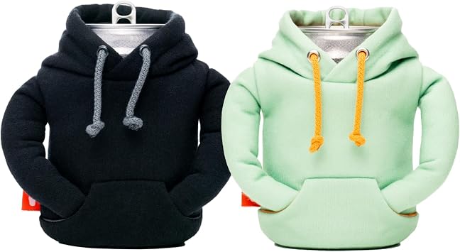 Puffin Hoodie Bundle - Insulated Can Coolers, 12 & 16 oz - Black & Seafoam