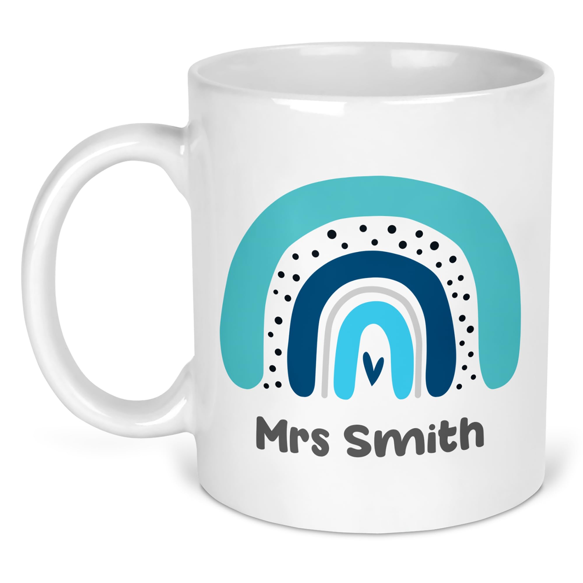 Chicken Craft Personalised Teacher Name Mug - Custom Gift for End of Term, Thank You Present for Nursery Staff, TAs & Teaching Assistants - Appreciation Mug (Blue Boho Rainbow)