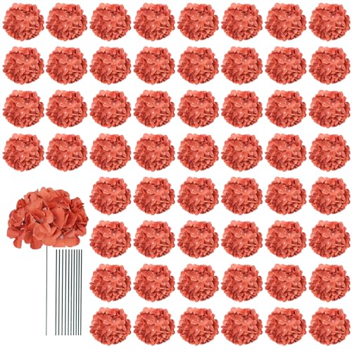 AVIVIHO 65pcs Fake Flowers Burnt Orange Hydrangea Artificial Flowers Bulk (Not Squished No Steaming Need) Silk Flowers with Stems for Wedding Decor Home Baby Shower Table Centerpieces Decoration