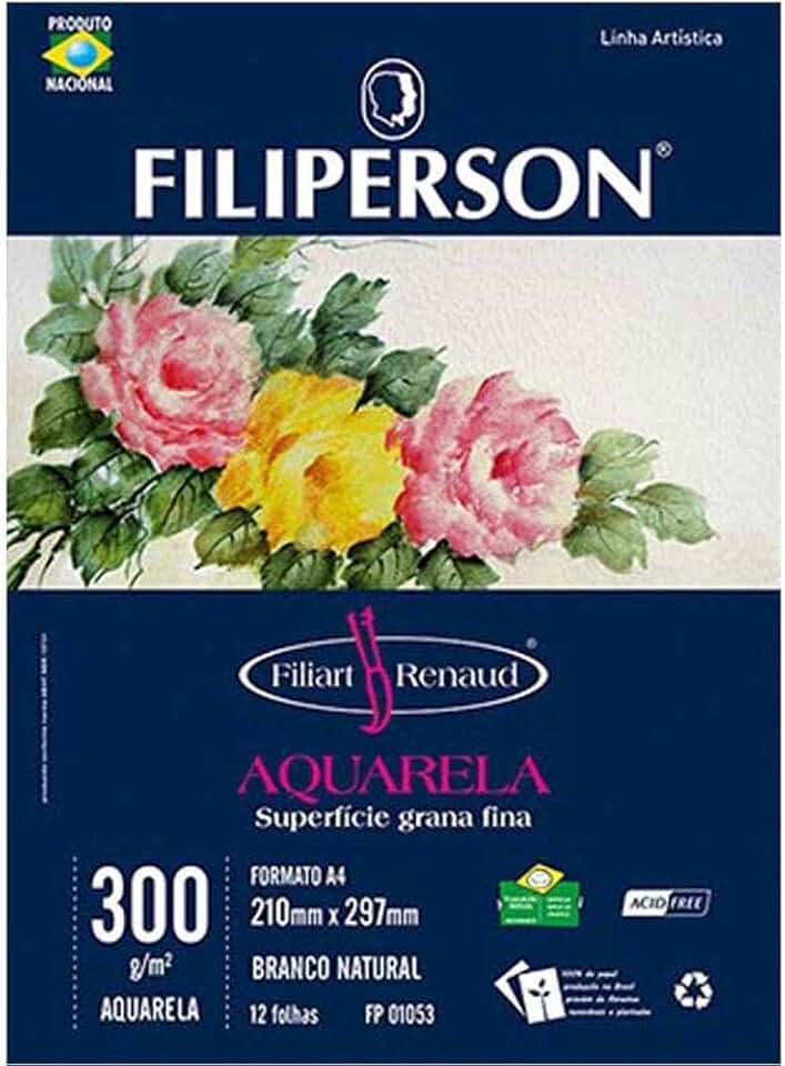 Bloco Filiart Renaud Aquarela A4 12 Folhas, Branco, 300G, Filiperson Papeis, 1053