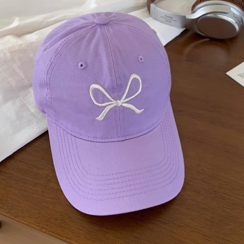 Image of Trendy Bow-Tie Baseball Cap for Women | Trucker Hats Y2k Adjustable Fashion Sun Hat with Visor for Hiking & Travel