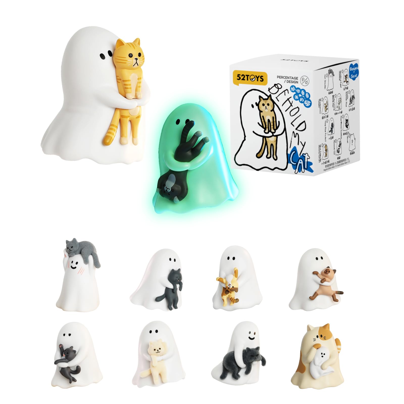 52TOYS Ghody - Behold My Cat Series, Blind Box 3 PCS Random Anime Action Figure Collectible Toy, Desktop Decoration 1.85 Inch, for Cat Enthusiasts, Gift for Birthday Party