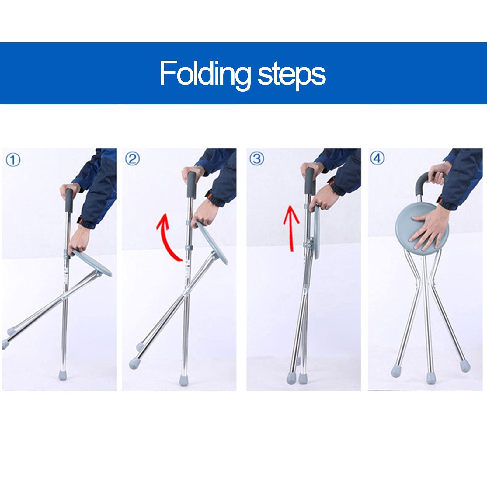 Muestra de Aluminio multifunción con Asiento de Silla con Asiento para Caminar, Bastones de Taburete de muleta para Ancianos, Personas Mayores y discapacitados, Bastones livianos