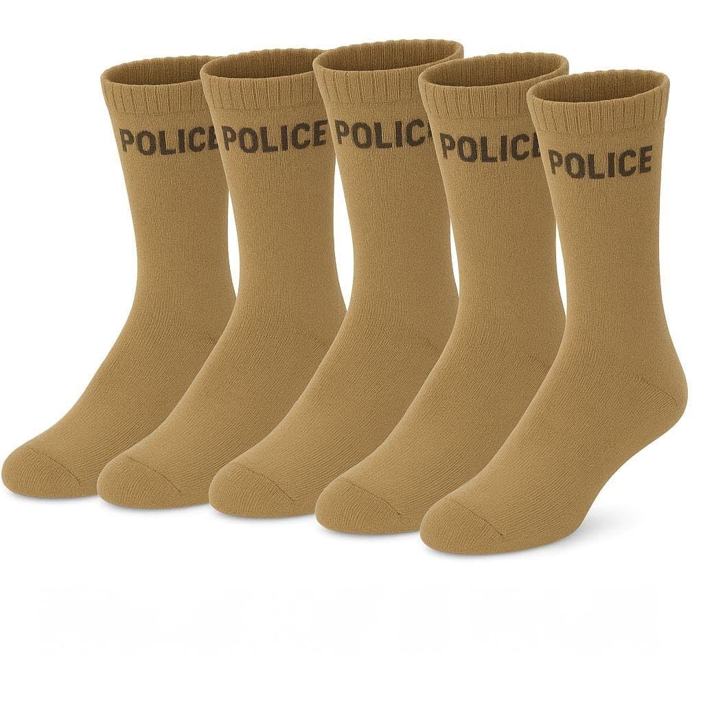 Military and Police Uniform Crew Socks, Cotton Blend, Thermal Winter Wear, Pack of 3 and 5 Pairs, Olive Green and Beige, Cushioned with Sweat-Absorbent Properties-image-2