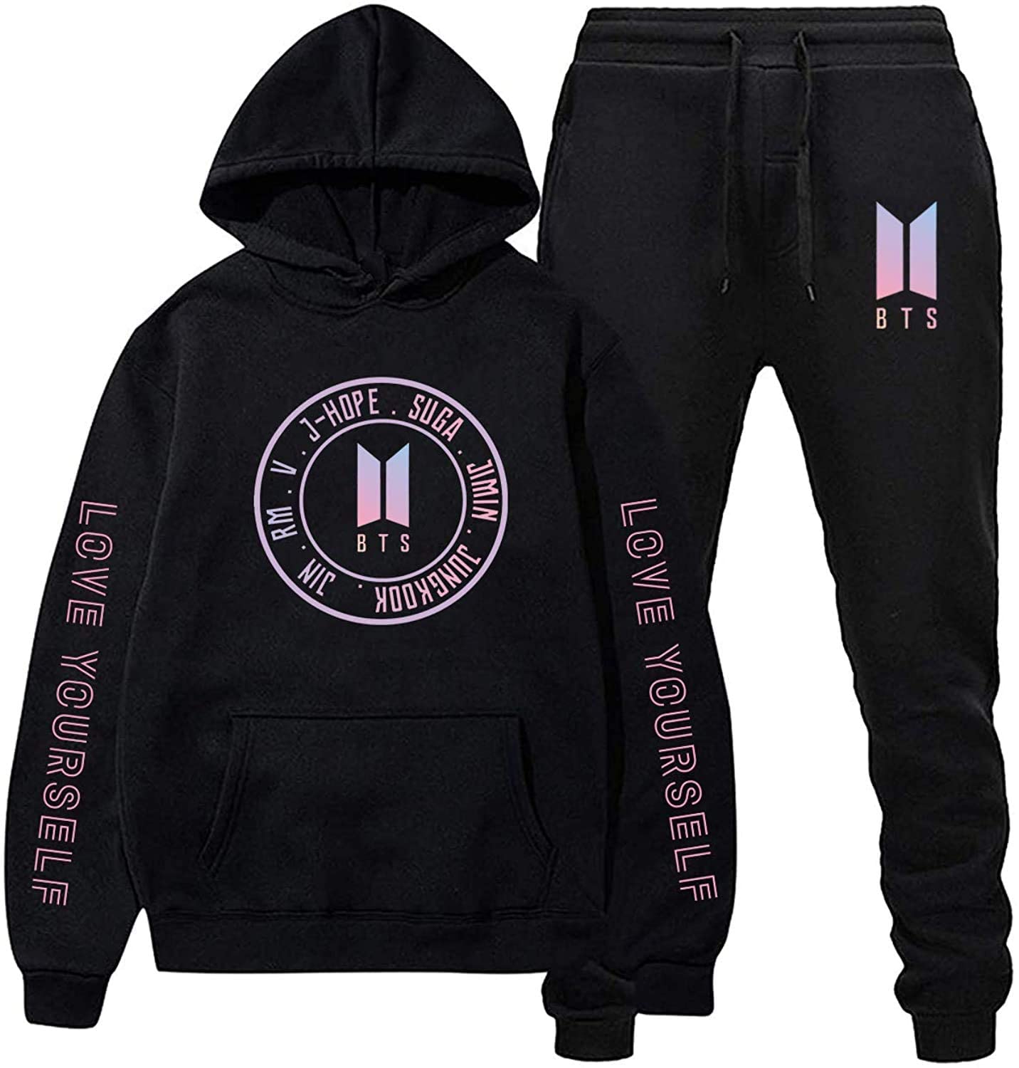 Kpop BTS Love Yourself Hoodie and Sweatpants Unisex Pullover Two-Piece Sweatshirt for Girls Men Women Youth