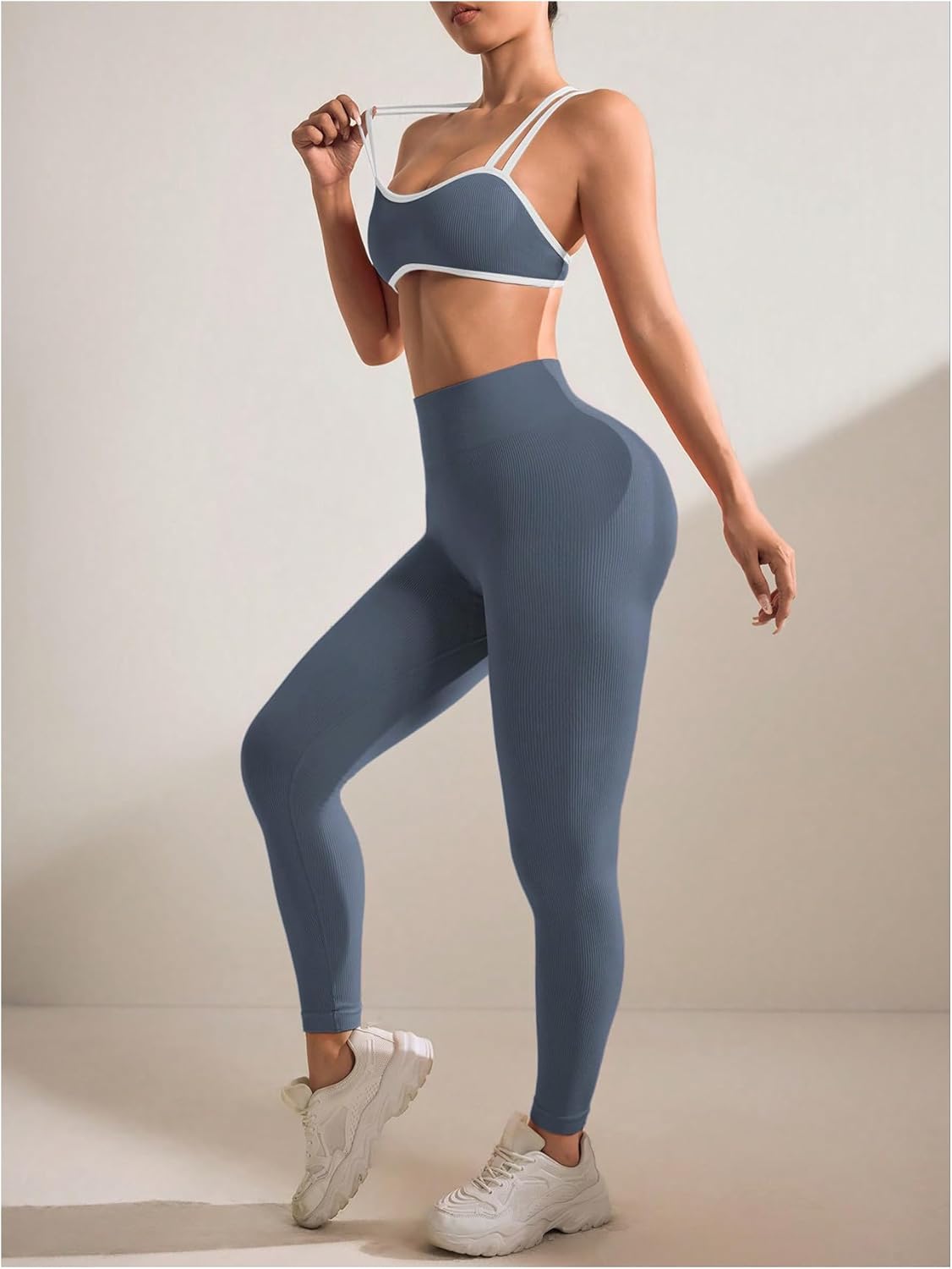 SHENHE Women's Seamless Workout Set Cross Back Sports Bra High Waist Leggings 2 Piece Tracksuit - Image 5