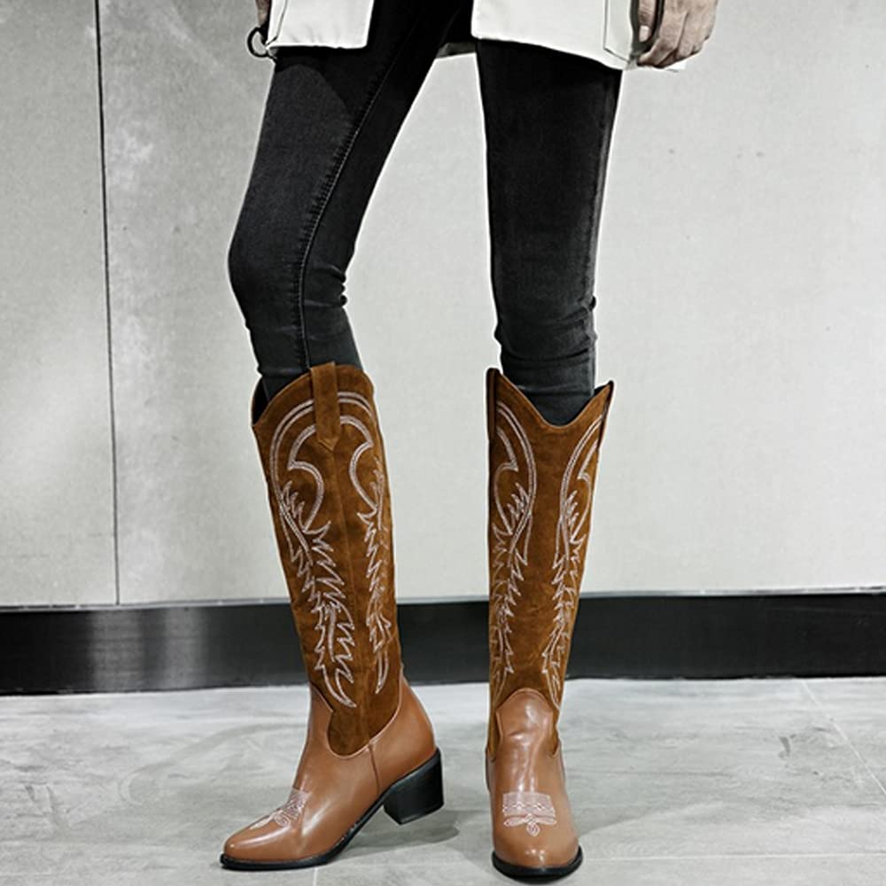 Amazon.com: NANFAN Fashion Embroidery Long Boot Prom Dress Shoes Western Cowgirl  Cowboy Pointed Boot Leather Motorcycle Knight Boots,Brown-34 : ביגוד,  נעליים ותכשיטים
