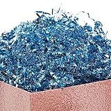 UNIQOOO 1 LB Metallic Blue Crinkle Cut Paper Filler Strands Shred, Blue Foil Sparkle Grass Shredded