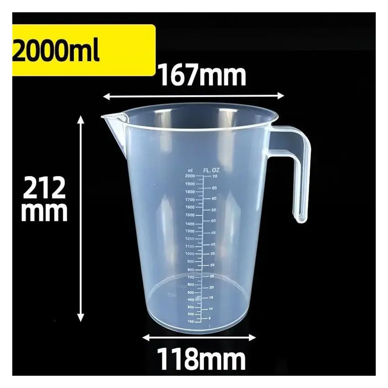 Plastikowa miarka z podziałką o dużej pojemności z pokrywką - przezroczysta zlewka laboratoryjna do dokładnego pomiaru cieczy(2000ML)