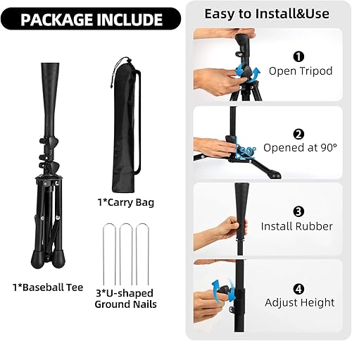 Miniatura 7 de Kids Baseball Tee, 20.87 to 31.29 Inches Batting Tees for Baseball with Carry Bag, Portable Stable Baseball Tees for Hitting, Tripod Tanner Tee for