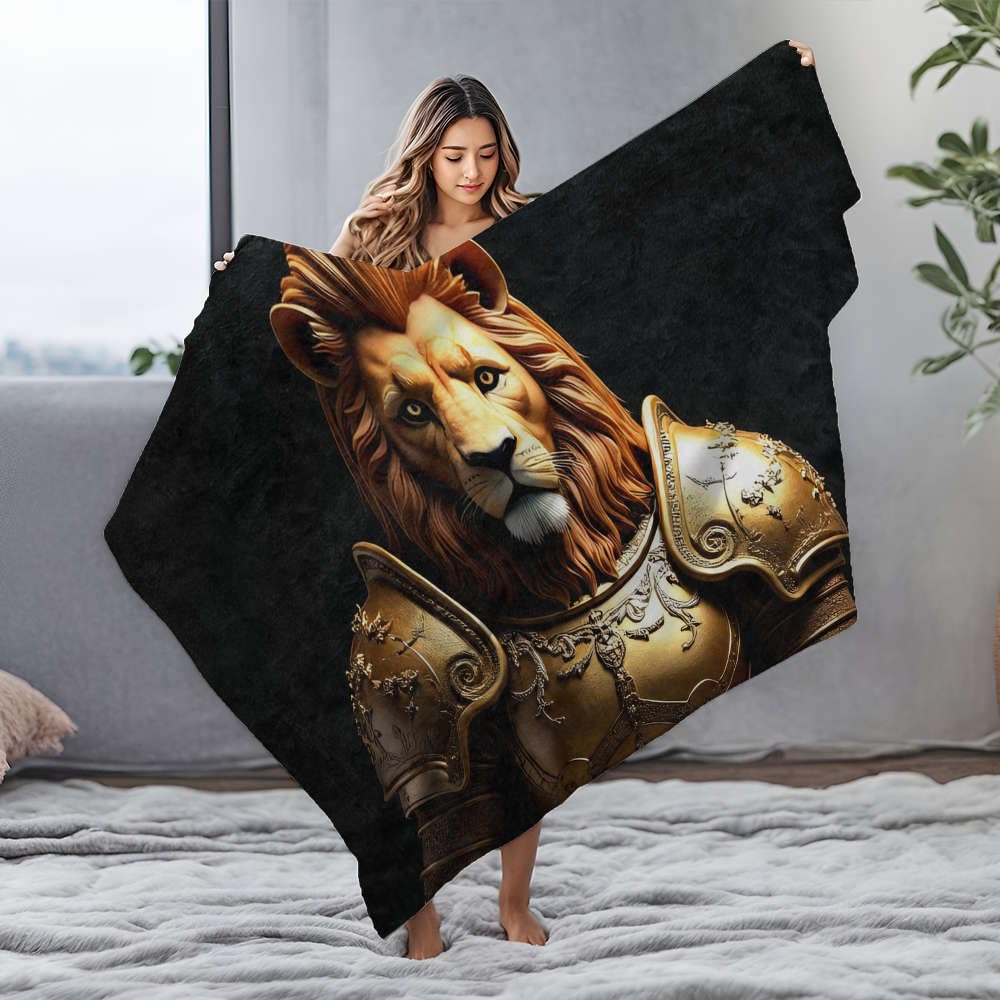 Couverture personnalisée lion doré : sublimez vos instants cocooning