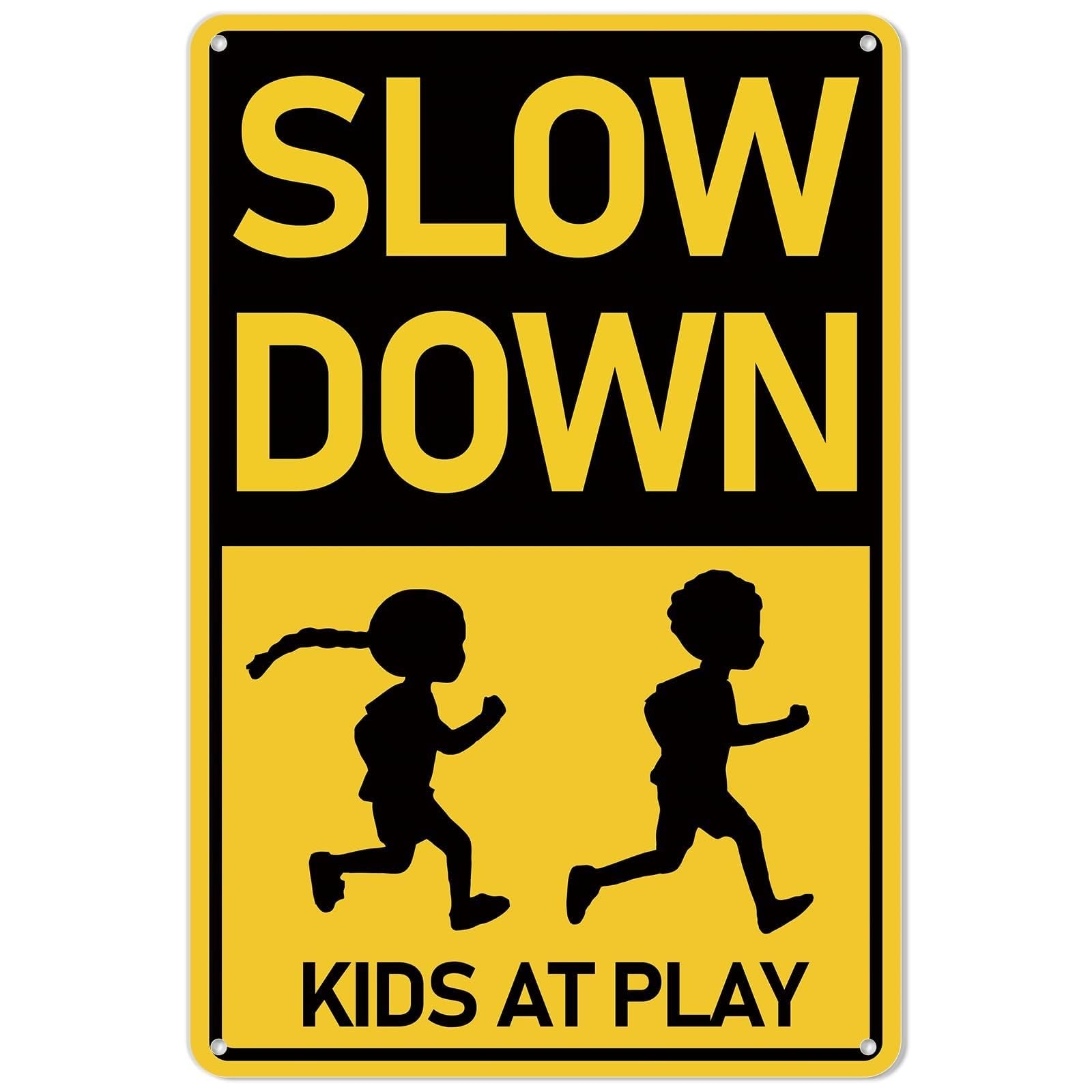 FNYUVNFAF Rustic Metal Sign Caution Playing Slow Down Notice Wall Hanging for Farm Ranch Property 8 X 12 inch