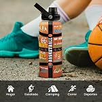SANDJEST Basketball Bouteille d'eau 32oz, Bouteille de sport isolante en acier inoxydable avec couvercle, Cadeaux de basketball pour les hommes