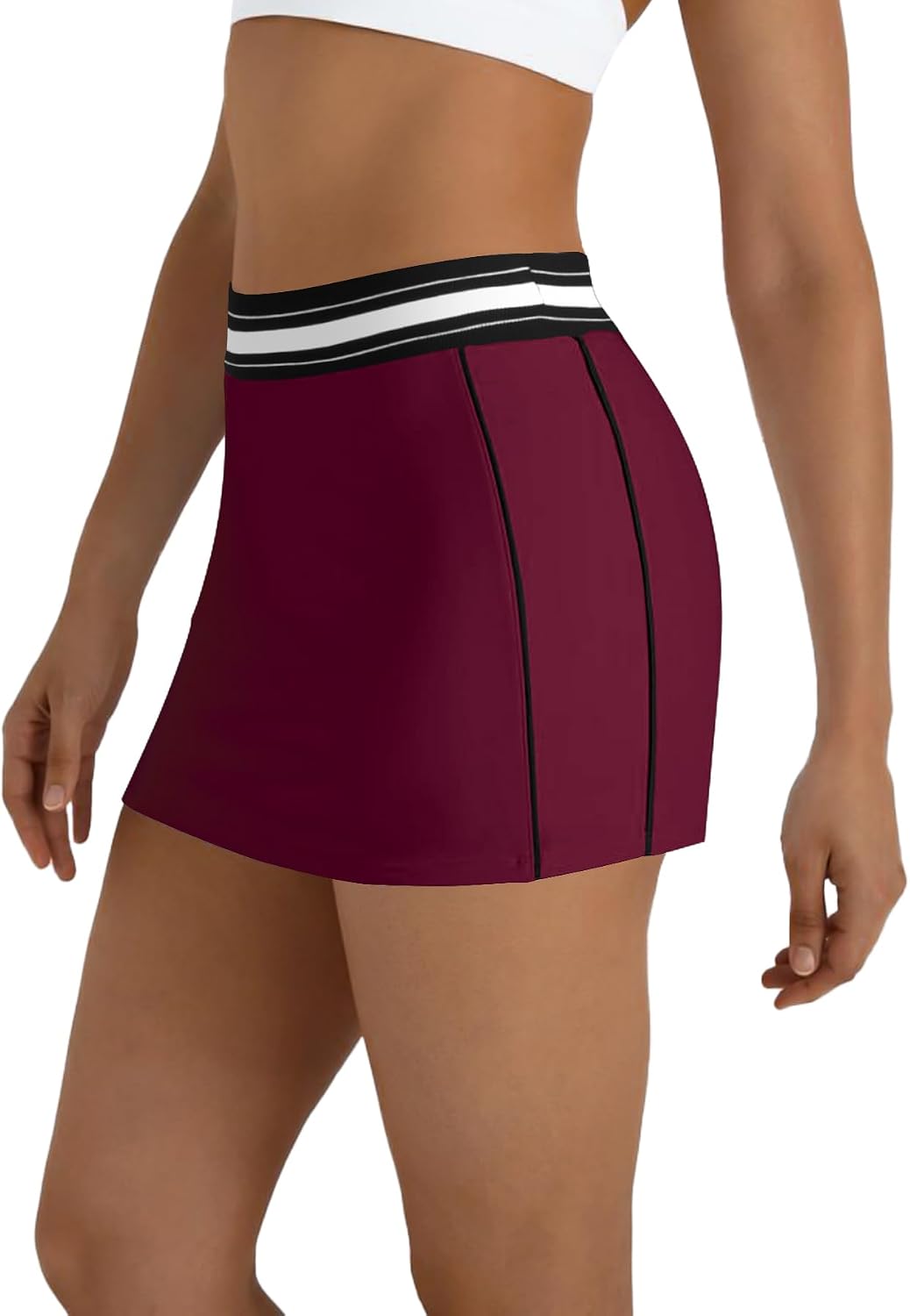 Nagfar Workout Skirts for Women Tennis Golf Casual with Inner Athletic Skorts, Elastic High Waistband with Contrast Stripes
